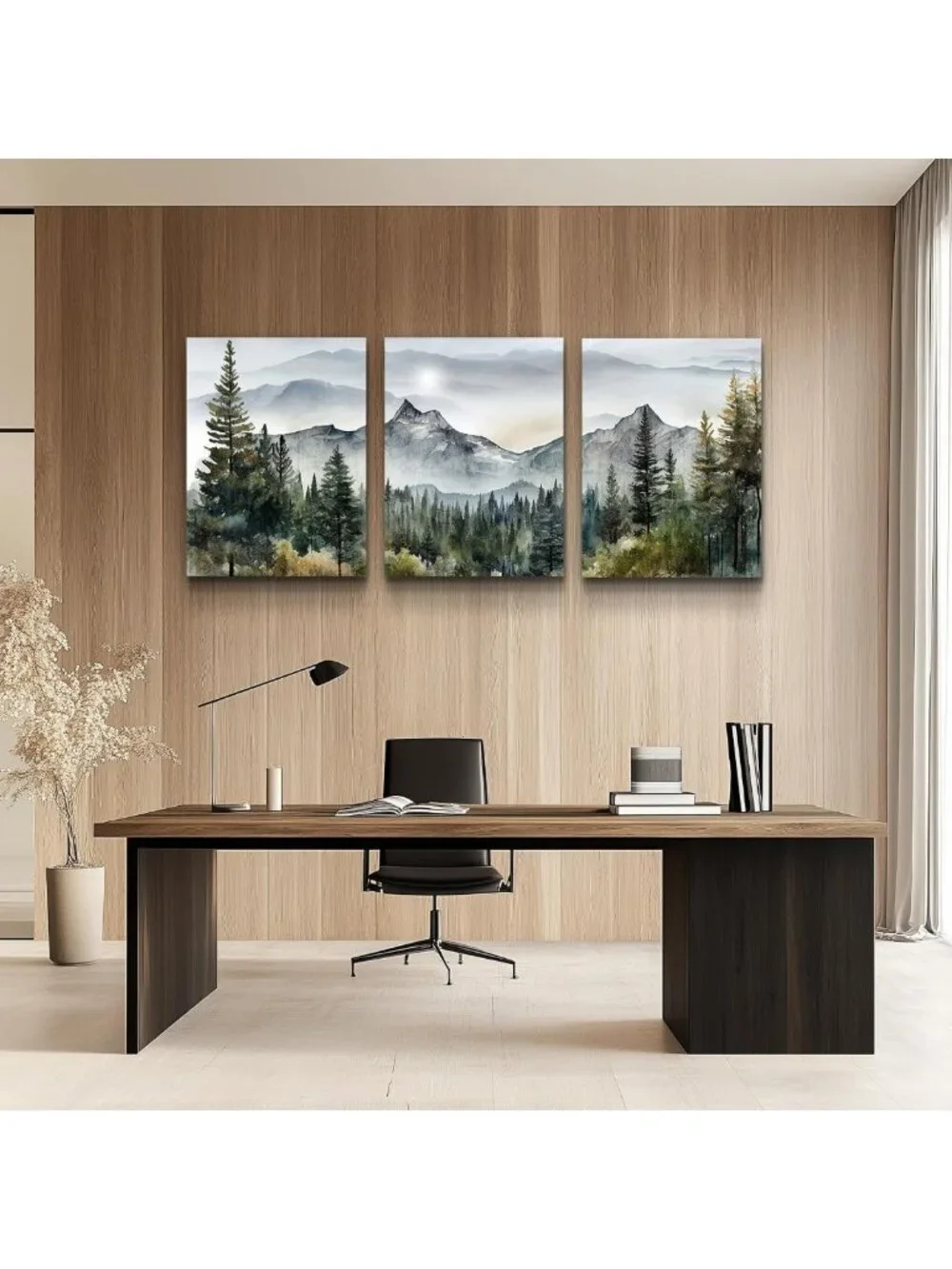 Modern Abstract Mountain Forest Canvas Art Prints - 3 Piece Framed Wall Decor